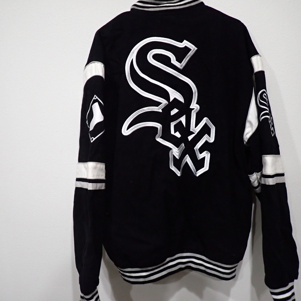 JH Design Chicago White Sox Varsity Jacket Black White Cotton Twill Mens XL - Picture 6 of 8